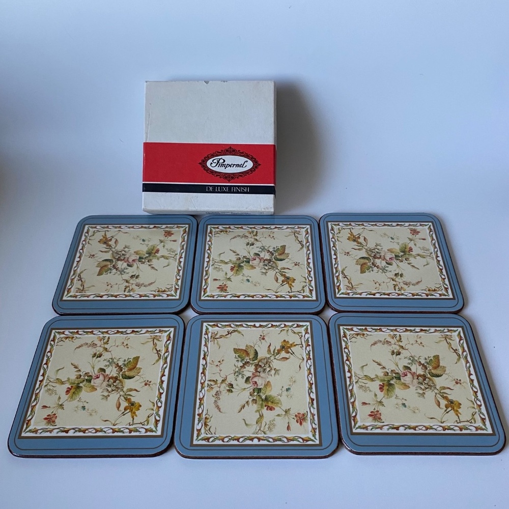 Vintage PIMPERNEL Coasters: Kilburn Chintz, De Lux Finish, Set of 6